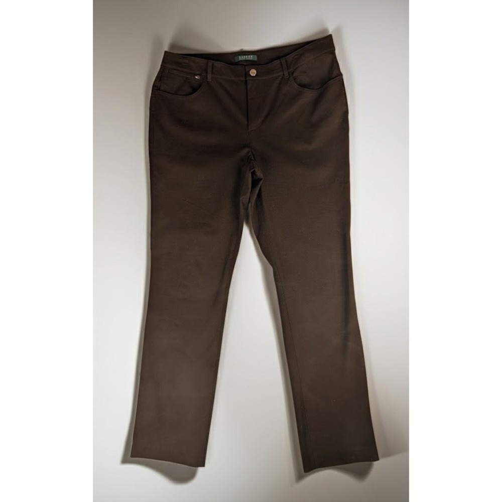 Lauren Ralph Lauren Womens Brown Straight Leg Stretch Cotton Pants Size 14